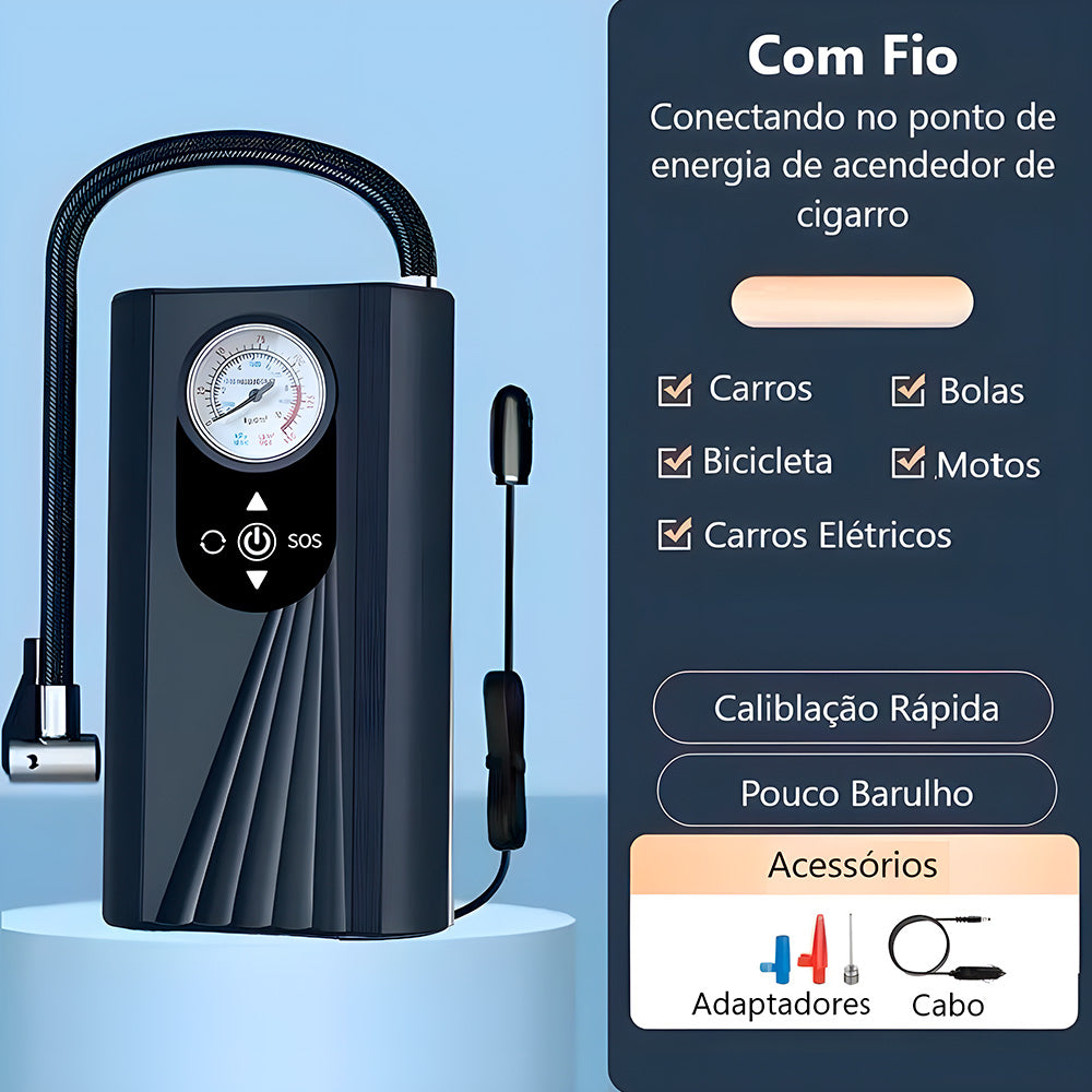 Mini Compressor de Ar, Automotivo, Portátil, Para Moto, Bicicleta, Carro, 150PSI, 4.7V, Preto